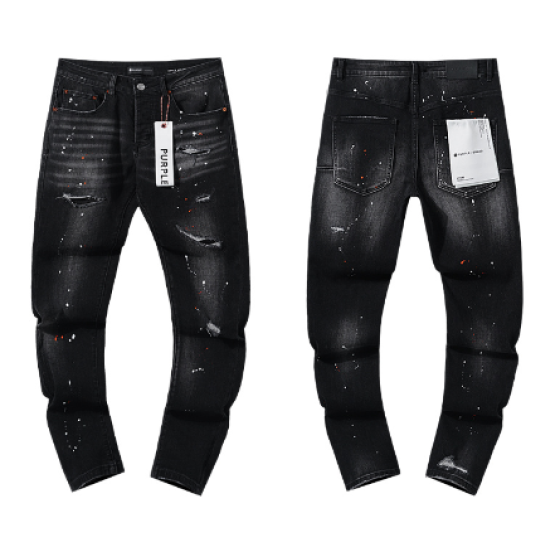 Black Washed Slim Denim Jeans with Red & White Paint Splatter and Distressing